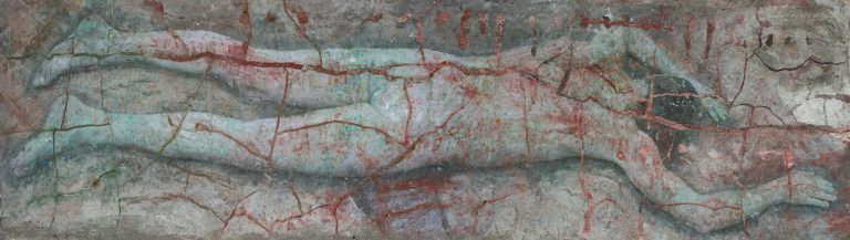 Bartholomäus. 2007, Erden und Pigmente auf Photo, 120 x 240 cm