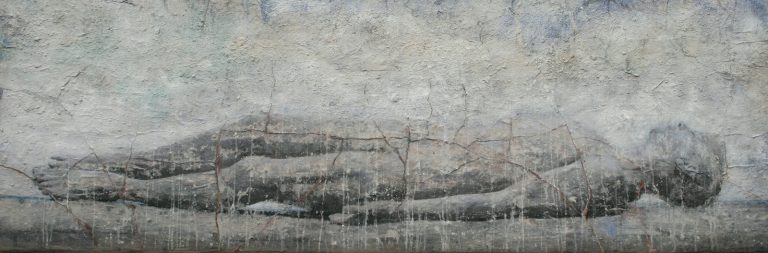 Bartholomäus. 2007, Erden und Pigmente auf Photo, 120 x 240 cm
