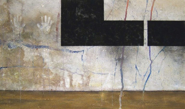 Hände. 2005, Erden und Pigmente auf Japanpapier; 120 x 200 cm