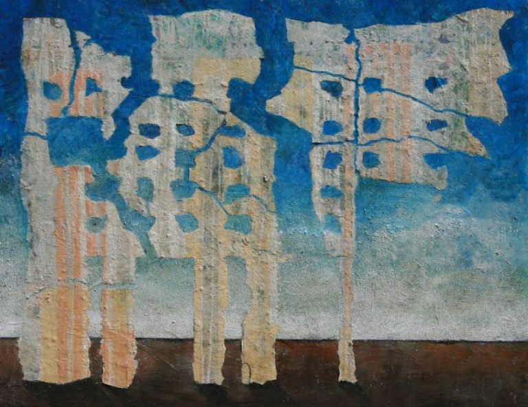 Wer hat den Wind gesehen. 2014 , Kalk und Pigmente auf Japan- und Seidenpapier, 83 x 99 cm