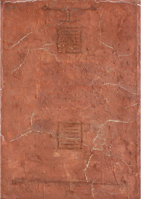 Großes Orakel. 2012, Erde aus Yport auf Japan- und Seidenpapier, Eisendraht, 151 x 105 cm